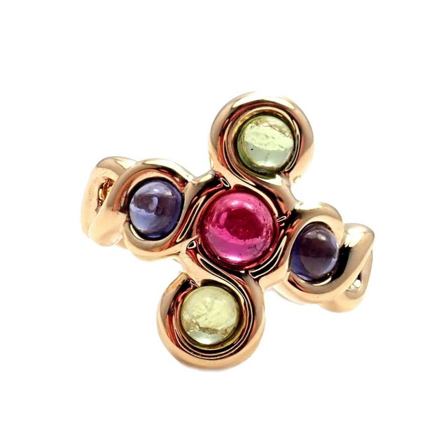 Chanel 18k Yellow Gold Pink Green Tourmaline Ring sz 4.5 For Sale In Philadelphia - Image 6 of 7