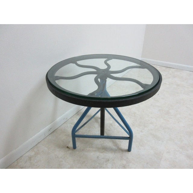 Antique Industrial Gear Metal Tripod Lamp End Table Stand ...