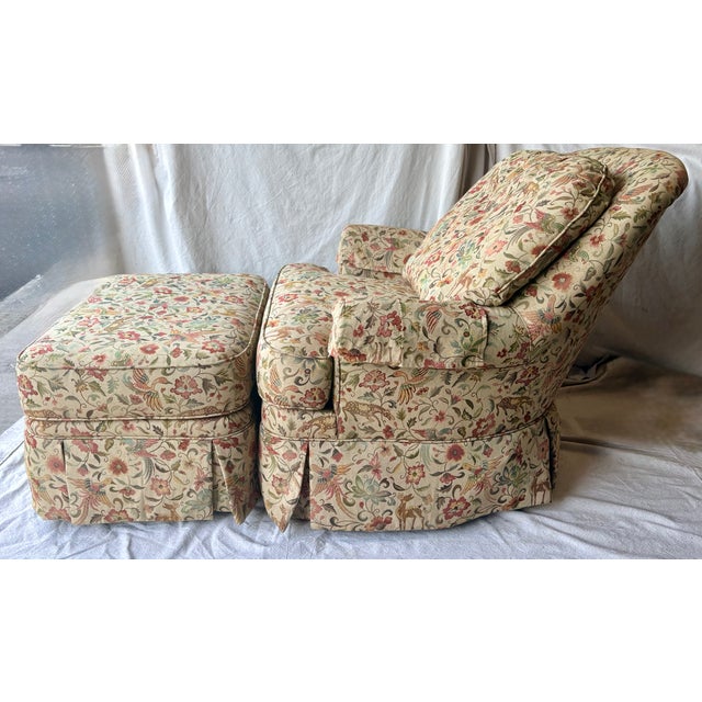 Vintage Ethan Allen Tapestry Club Chair and Matching Ottoman For Sale In Palm Springs - Image 6 of 12