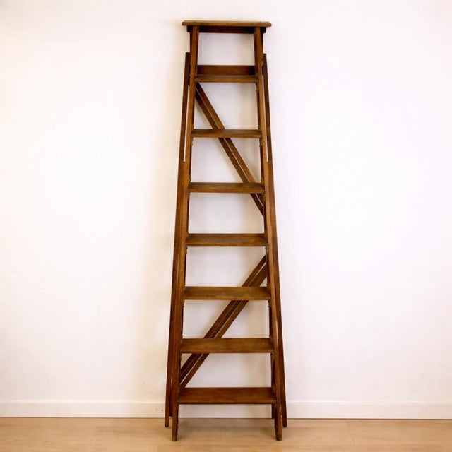 Rustic Antique Spanish Wooden Ladder, 1920s For Sale - Image 3 of 7
