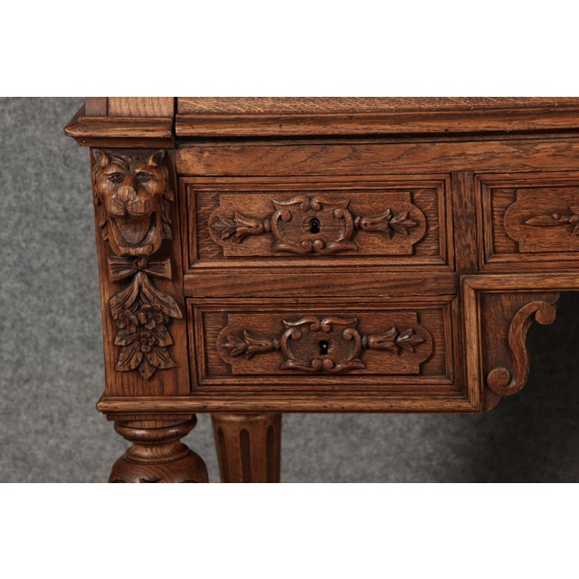 Antique Secretary Desk with Carved Oak, 1881 For Sale - Image 6 of 18