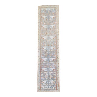 1920s Pictorial Persian Blue Pigeon Malayer Runner - 3'6" x 14'10" For Sale