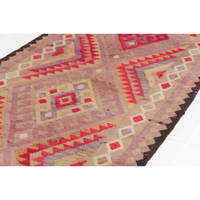 1960s Vintage Mauve & Coral Kilim Runner For Sale - Image 5 of 10
