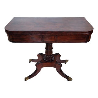 Antique American 19th C Regency Mahogany Flip Top Leather Game Table & Console For Sale