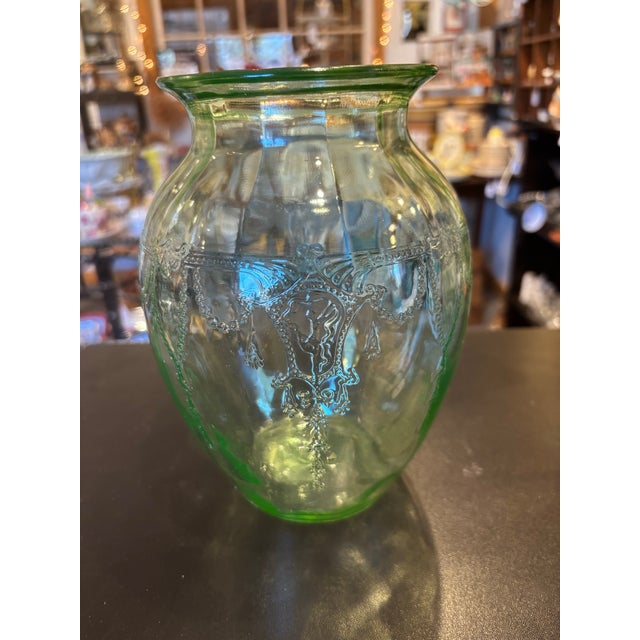 Glass Hocking Uranium Glass Cameo Ballerina 8” Vase For Sale - Image 7 of 9