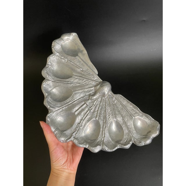 Art Deco Mid Century Bruce Fox Aluminum Peacock Figural Egg Serving Platter For Sale - Image 3 of 9