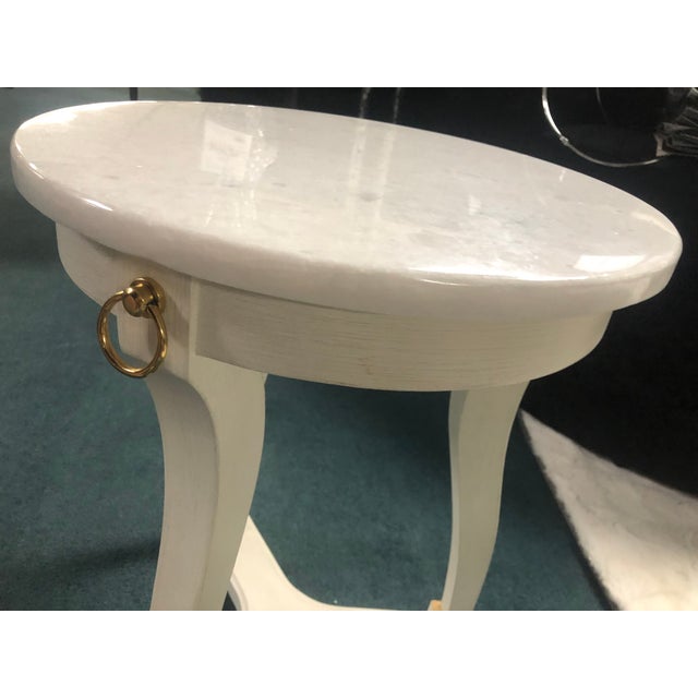 2020s Modern History Home Pair of Covington Round White Drinks Tables With Marble Top For Sale - Image 5 of 7