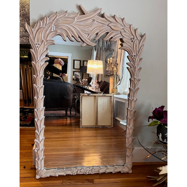 Mid-Century Modern Serge Roche Style Palm Beach Frond Leaf Carved Mirror For Sale - Image 3 of 11
