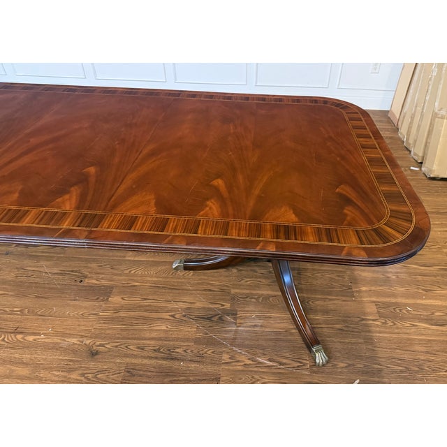 Traditional Multi-Banded Double Pedestal Mahogany Dining Table by Leighton Hall - Showroom Sample For Sale In Atlanta - Image 6 of 18