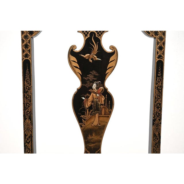 Black Antique Lacquered Chinoiserie Side Chairs, 1900, Set of 2 For Sale - Image 8 of 12