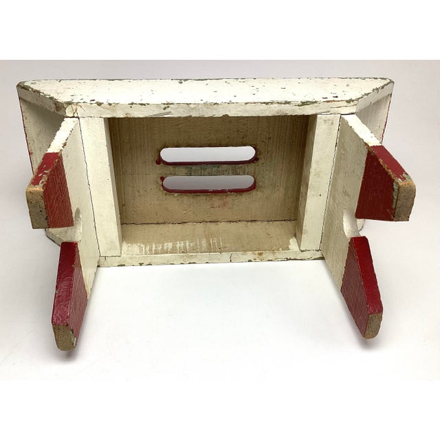 1920s Antique Primitive Painted Small Wooden Step Stool Footstool Red and White Paint For Sale - Image 5 of 6
