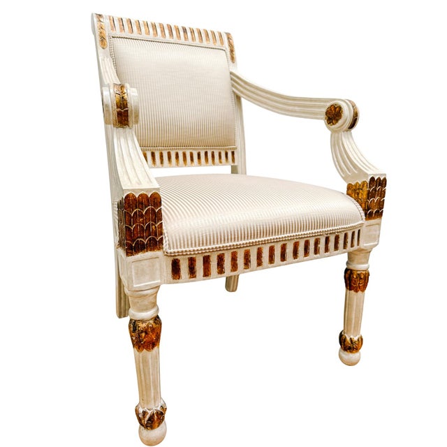 Cream Early 20th Century Vintage Italian Neoclassical Gilt & Painted Armchair Fauteuils With Rosette Carvings - A Pair For Sale - Image 8 of 18