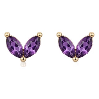Purple Amethyst v-Shaped Studs | Double Stone Dainty Studs | February Birthstone Studs - A Pair For Sale