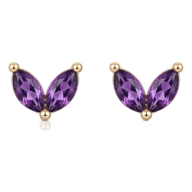 Purple Amethyst v-Shaped Studs | Double Stone Dainty Studs | February Birthstone Studs - A Pair For Sale