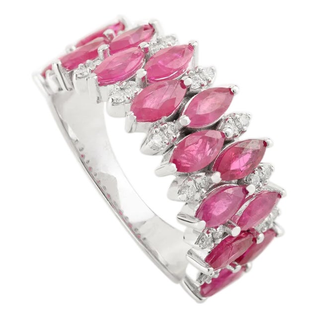 Marquise Ruby Cocktail Ring in 14k Solid Gold Size 5 For Sale