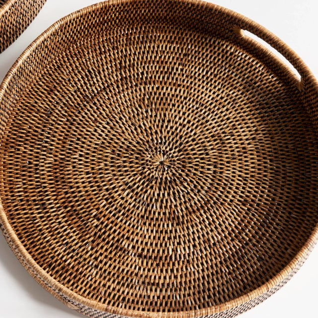 Burma Rattan Round Ottoman Trays Small, Set Of 2 For Sale - Image 4 of 4