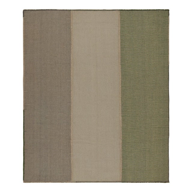 Beige Rug & Kilim’s Modern Kilim Rug in Beige-Brown & Green Textural Stripes For Sale - Image 8 of 8