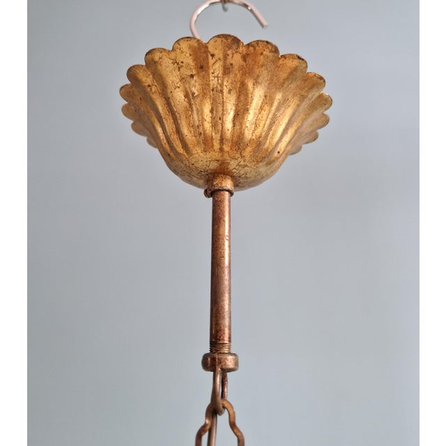 Italian Hollywood Regency Style Floral Chandelier in Gold Metal, 1970s For Sale - Image 9 of 12