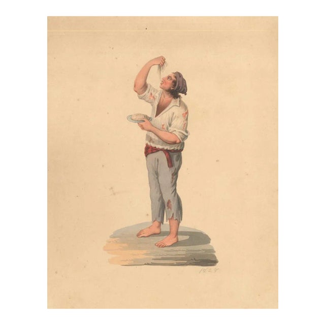 Man Eating Spaghetti - Watercolor by M. De Vito - 1820 ca. 1820 c.a. For Sale