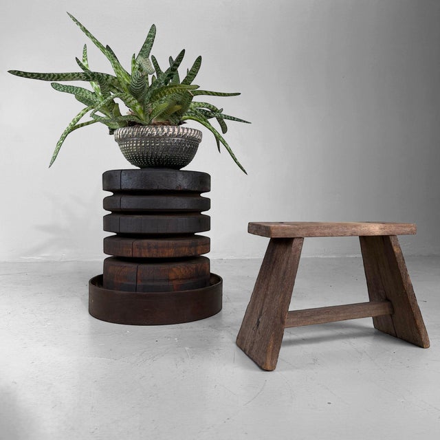 A heavy Japanese industrial wooden element, originally part of a larger pulley or lifting construction. Dimensions: height...