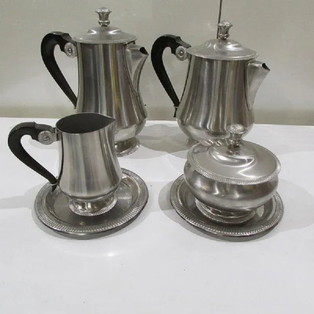 Black Art Deco Stainless Steel Coffee & Tea Set from Létang & Rémy, 1980s, Set of 6 For Sale - Image 8 of 8