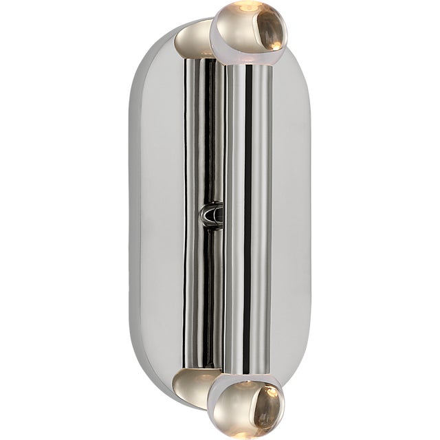 Kelly Wearstler for Visual Comfort Signature Rousseau Medium Vanity Sconce in Polished Nickel with Clear Glass Orb For Sale