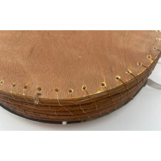 Wood Serving Carrying Storage Wood and Rope Round Tray For Sale - Image 7 of 9