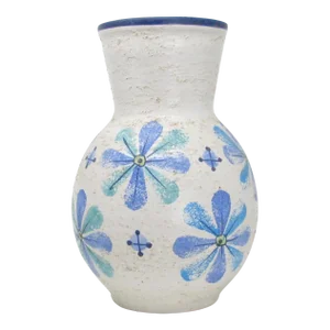 Vintage Extra Large Aldo Londi for Bitossi Italian Pottery Vase With Blue Purple Flowers