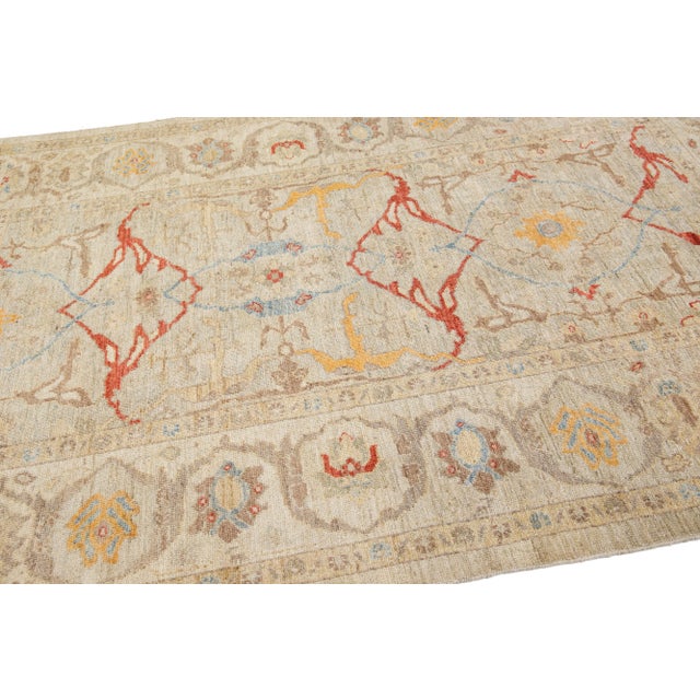 Modern Sultanabad Beige Handmade Designed Wool Rug For Sale - Image 9 of 10