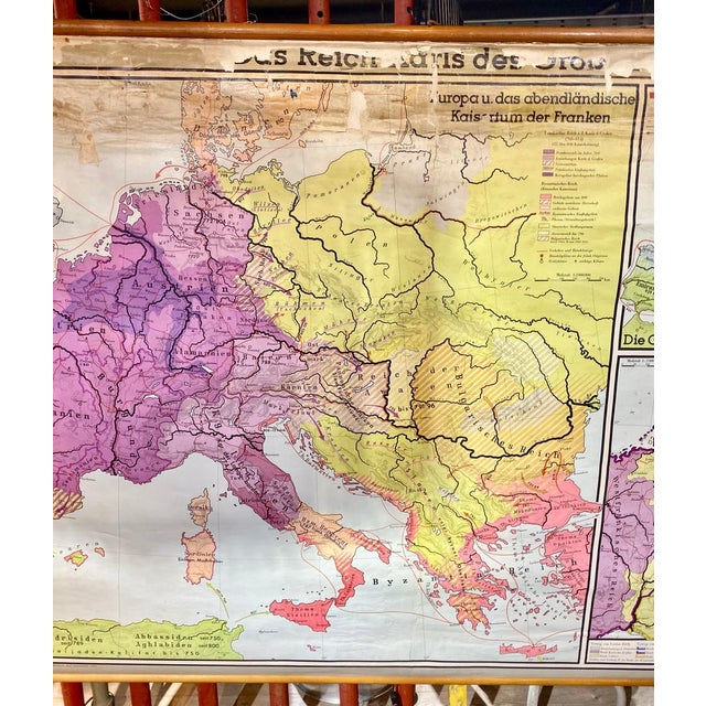 1950s German Fabric, Paper & Pine Map, 1950s For Sale - Image 5 of 16