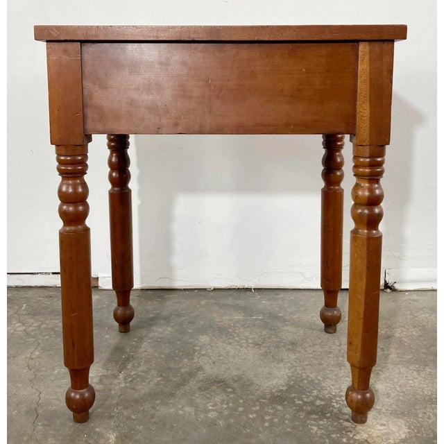 Wood Antique Early American Turned Wood Single Drawer Side Table For Sale - Image 7 of 10