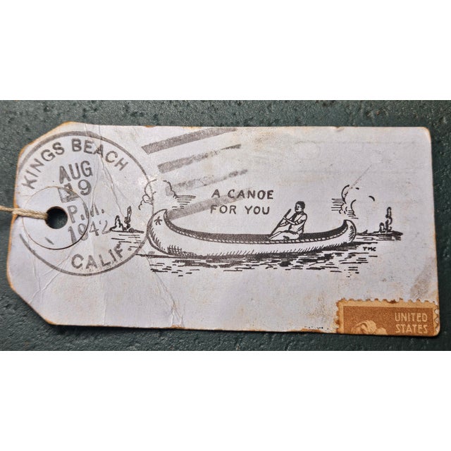 Vintage 1942 Birch Bark," Mailer Canoe" From Kings Beach, Ca With Original Stamp and Tag For Sale - Image 9 of 10