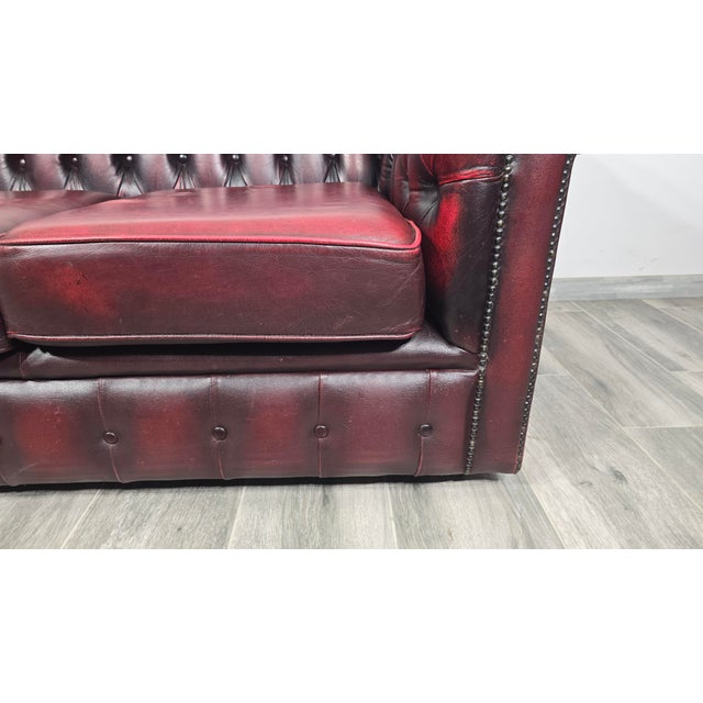 Maroon Leather Sofa in style of Chesterfield, 1980s For Sale - Image 8 of 16