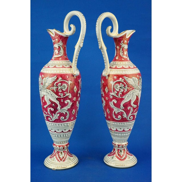 Ceramic Large Antique Ceramic Amphorae Jugs by Mario Sambuco for Maioliche Deruta, 1890s, Set of 2 For Sale - Image 7 of 18