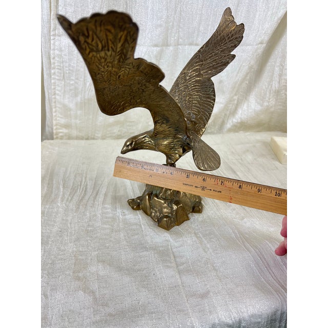 Vintage Solid Cast Brass Eagle Sculpture on Rocky Outcrop, 12” Tall For Sale - Image 11 of 11