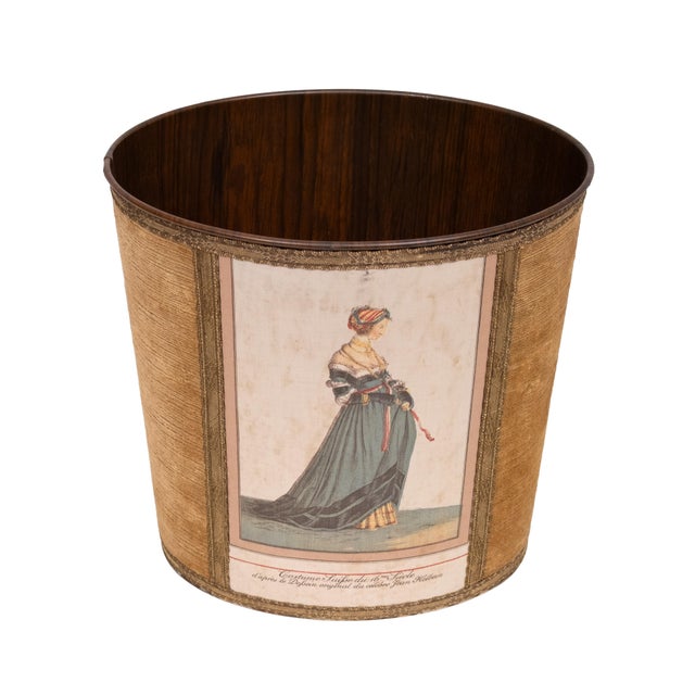 Very nice metal Paper Basket rapt with a Light Brown Color Velvet , comes with a 17 Century Jean Holbein lithograph on...