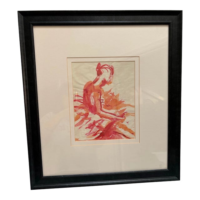 Vintage Ballet Dancer Artisan Watercolor Painting For Sale