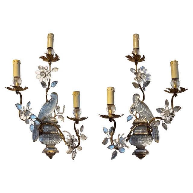 Large Wall Sconces with Parrot from Maison Baguès, 1960s, Set of 2 For Sale