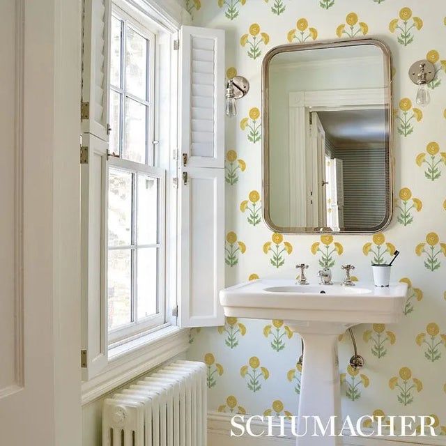 Indian Schumacher Saranda Flower Wallpaper in Marigold - 10 Yards For Sale - Image 3 of 4