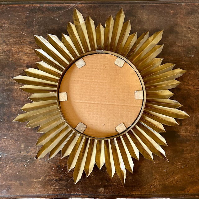 Mid 20th Century Vintage Brass Sunburst Mirror For Sale - Image 5 of 5