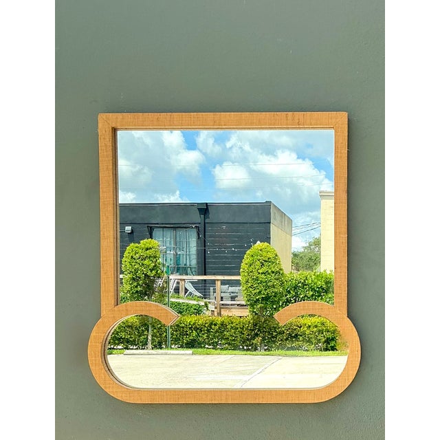 Vintage Grasscloth and Wood Wall Mirror For Sale In West Palm - Image 6 of 15