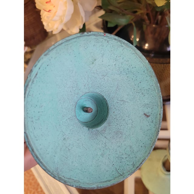 Paul Evans Antique Brutalist Copper Brass Verdigris Cylindrical Candle Stick Holder a Pair For Sale - Image 4 of 8