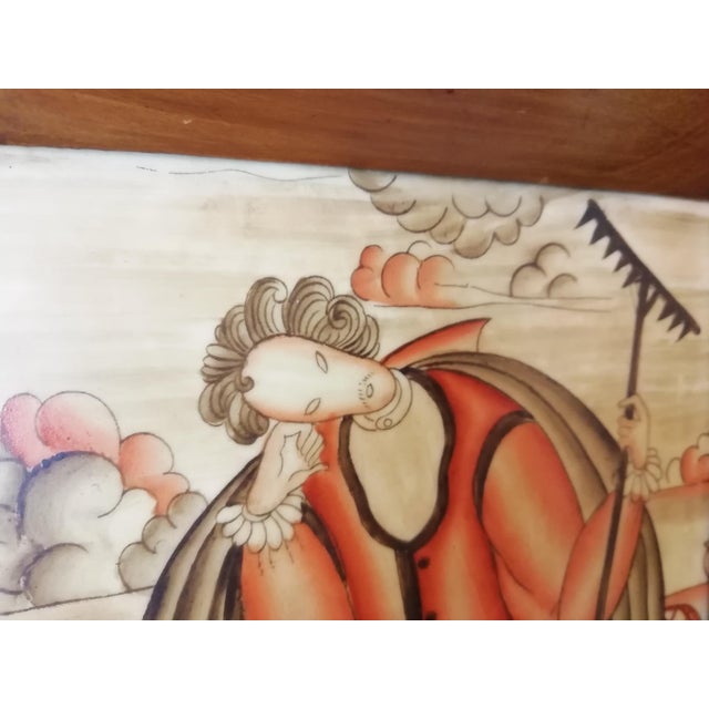 The Tired Gardener Framed Tile by Gio Ponti for Richard-Ginori San Cristoforo, Italy, 1920s For Sale - Image 9 of 10