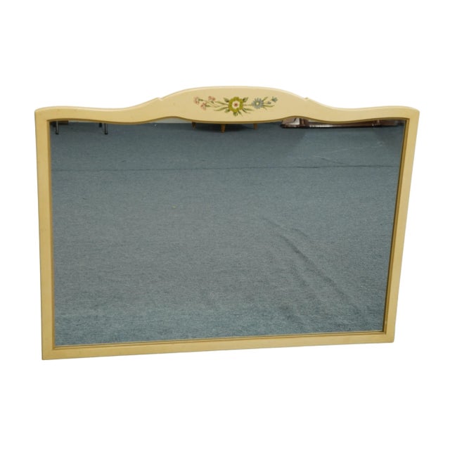 Wood Henredon Furniture Country French Antique White Painted 46" Dresser / Wall Mirror W. Painted Floral Details 1400 For Sale - Image 7 of 7