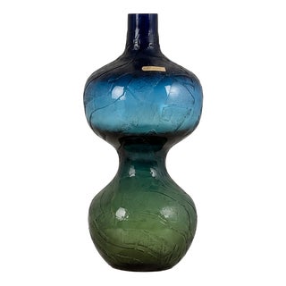 Sculptural Blue and Green Art Glass Vase by Göran Wärff for Pukeberg, Sweden, 1960s For Sale