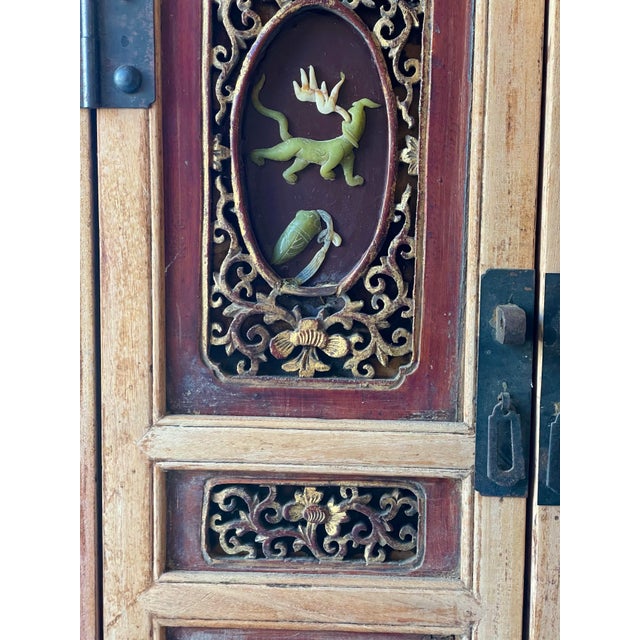 Mid 20th Century Asian Red Brown Sideboard/Cabinet Carved Wood Applied Hardstone Figural For Sale - Image 6 of 15
