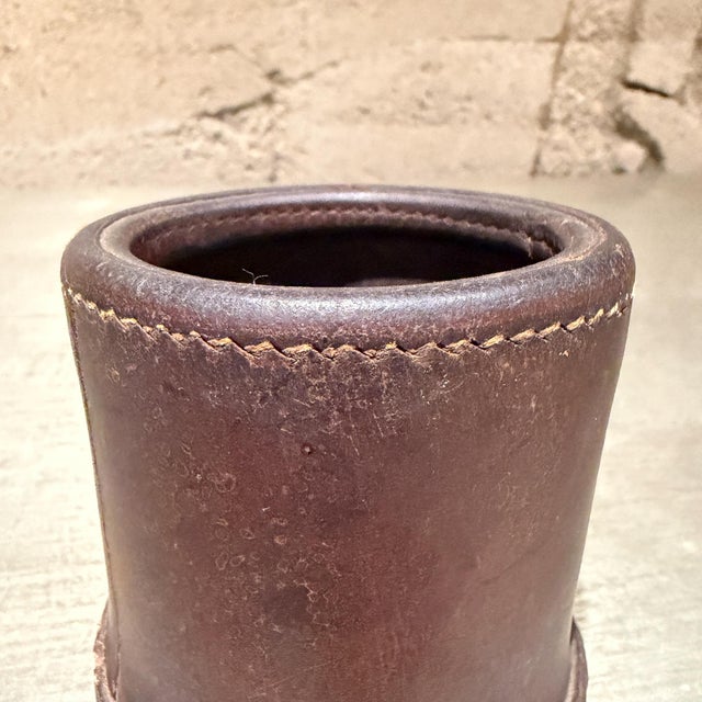 Vintage Brown Leather Dice Cup After Paul Dupré-Lafon For Sale - Image 10 of 12