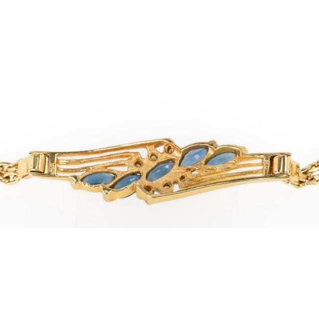 Late 20th Century 14k Yellow Gold Marquise Sapphire & Diamond Openwork Bracelet Vintage For Sale - Image 5 of 10