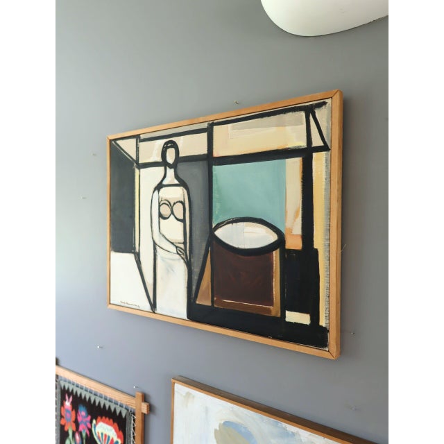 Mid 20th Century 1957 Mid-Century Modern 'Figure in Constructed Room' Geometric Abstract Figurative Oil Painting by Swedish Artist Bertil Berntsson (1921-2002), Framed For Sale - Image 5 of 11