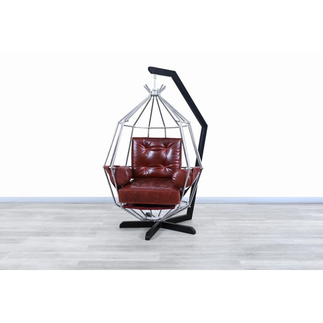 Mid-Century Modern Mid-Century Modern Swedish Leather "Perrot Cage" Swing Chair by Ib Arberg For Sale - Image 3 of 11